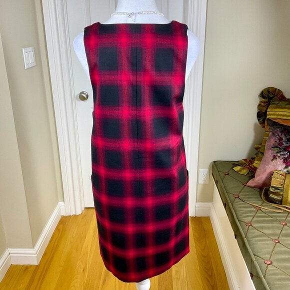 Mango Dress Plaid Red Sleeveless Vest Style V-Neck Patch Pockets (XS) - Picture 3 of 7